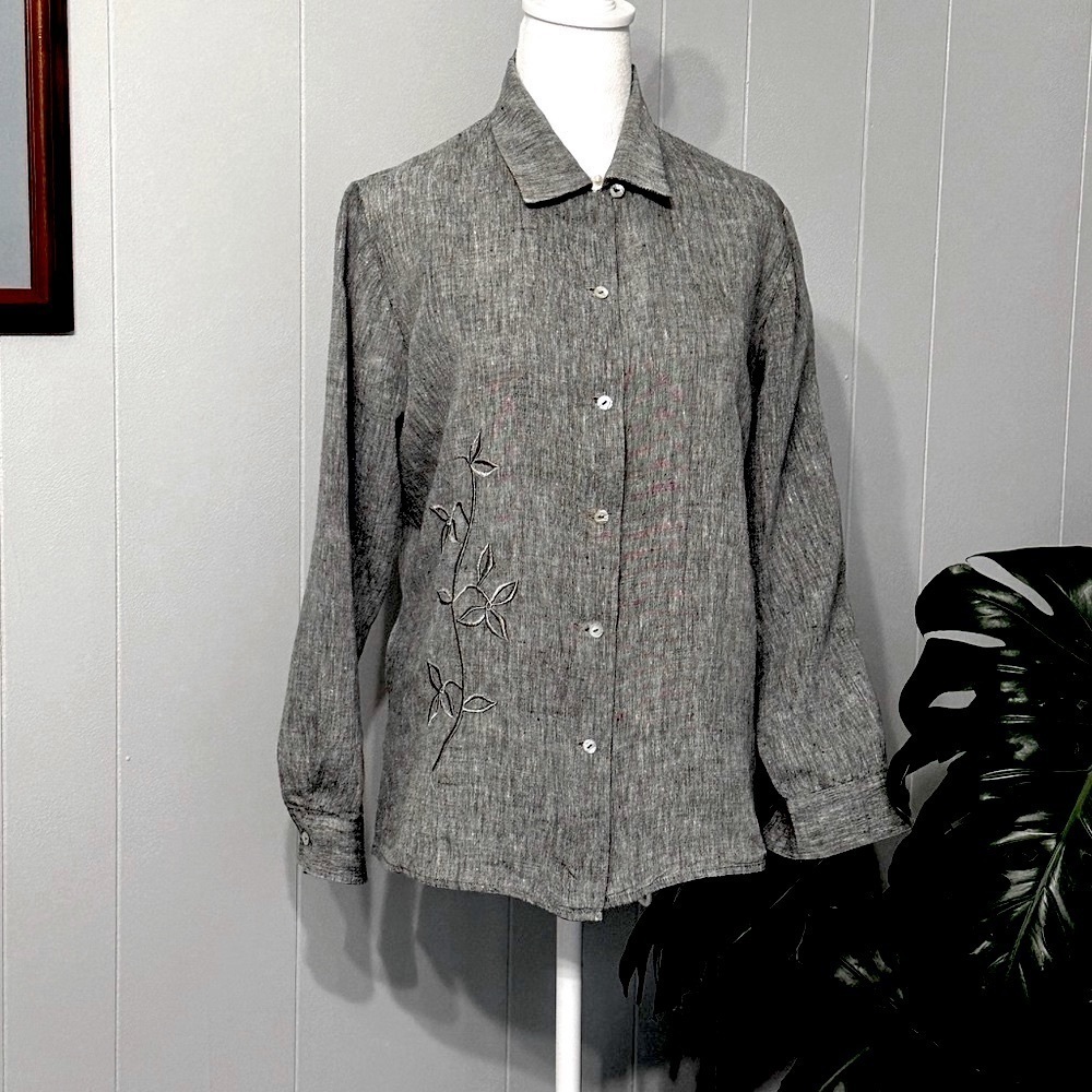 #7) Richard Malcoim 100% Irish Linen embroidered button down shirt